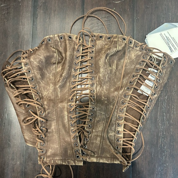 New Jaded London 4 Odile Brown Faux Leather Lace Up Corset halter top distressed - Picture 6 of 8